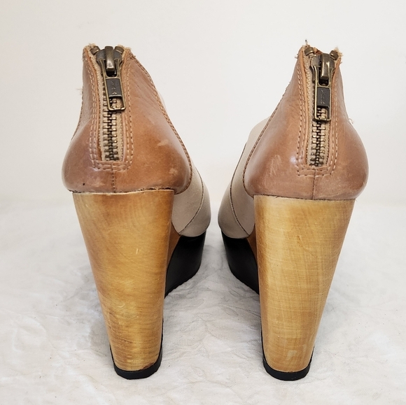 Leather Wedge Heels Cream & Tan - Picture 6 of 11